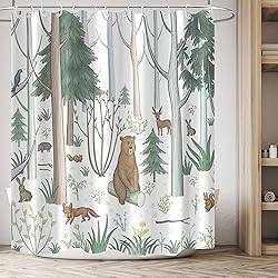 AWERT Cute Shower Curtain with Hooks Green Forest