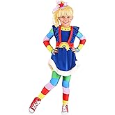 Toddler Girl Rainbow Brite Halloween Costume | Dress w/Attached Belt, Leggings, & Hair Bow for a Magical 80s-Inspired Look
