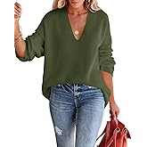 Imily Bela Womens Oversized Deep V Neck Sweaters Sexy Long Sleeve Tunic Sweater Knitted Dressy Pullover Jumper