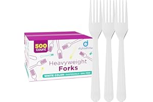 DIPLASTIBLE 500 Count – Heavyweight Disposable White Plastic Forks | Big Party Pack Forks | Plastic Salad Forks |Great for Celebrations, Parties, Travels, Events, and Everyday Use