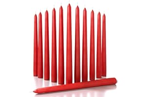 CANDWAX 10 inch Red Taper Candles Set of 12 - Dripless and Long Burning Red Candlesticks - Perfect as Christmas Candlesticks for Dinner or Holiday Home Decor - Christmas Candle Sticks