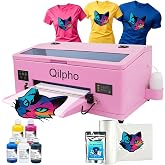 Qilpho A3 1390 DTF Printer Bundles, T-Shirt Printer with Built-in White Ink Circulation, DTF Printer Starter Kit for Shirt Apparel Printing (Printer+DTF Ink+Film+Software+Powder+DTF Cleaning Kit)