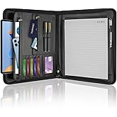 Leather Padfolio Portfolio Binder Organizer, with 25 Pages Notepad & 13" Tablet Sleeve, Professional Conference Meeting Business Zipper Folder for Letter Size A4 Legal Writing Pad Document Men Women