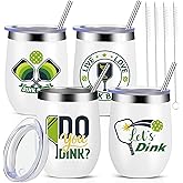 Mifoci 4 Pcs Dinkball Tumbler Gifts Bulk 12oz Christmas Dinkball Lovers Wine Tumbler Cups Insulated Stainless Steel Wine Glass with Straw Lid Holiday Travel Coffee Mug for Women Players