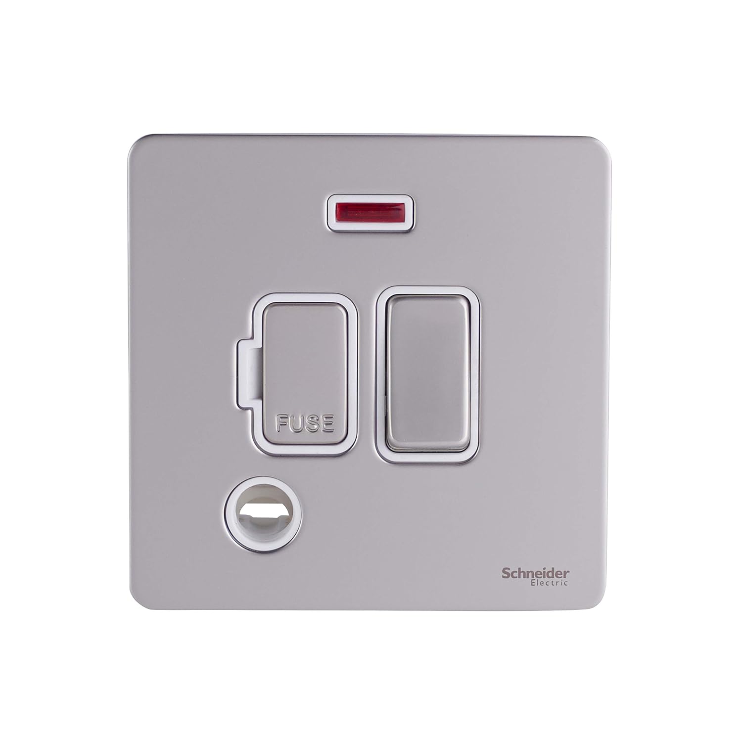 Schneider Electric Ultimate Screwless Flat Plate, Switched Fused Connection Unit, with LED Neon Indicator and Flex Outlet