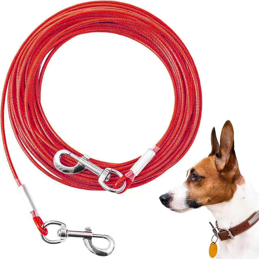Mi Metty Dog Tie Out Cable, Chew Proof Dogs Runner Cable, Heavy Duty Dog Tether, Training Pet Leash for Large Dogs Up to 125lbs,Lead for Yard Outdoor and Camping (Red, 10ft(3M))