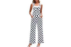 YXLUOKY Overalls for Women Loose Fit Jumpsuits Fashion Checkered Straight Leg Pants Stretch Bib Coveralls