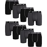 Reebok Mens Boxer Briefs - 8 Pack Stretch Performance Moisture Wicking 6" Inseam Mens Underwear Boxers with Contour Pouch