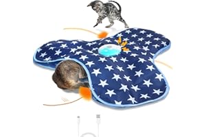 Sofolor Interactive Cat Toy Rechargeable, Cat Exercise Toys for Indoor Bored Adult Cats, Hide and Seek Toy with Motion Activated, Moving Feather, Chirping