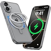 MAGIC JOHN 360° Rotatable Magnetic Invisible Stand for iPhone 16 Case [Camera Control Button] [Compatible with MagSafe] 16FT Shockof for iPhone 16 Case with Kickstand, Gray