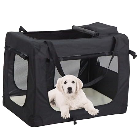 MC Star leichte Transportbox für Haustiere mit Fleece-Matte tragbar faltbar, Hundekäfig, (Gr. M/L/XL, Schwarz)