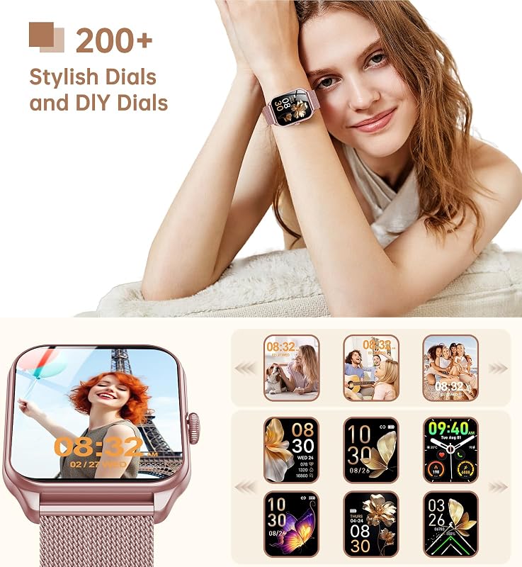 Smartwatch Damen mit Telefonfunktion, 1,83" Zoll Touchscreen Fitness Tracker, 120+ Sportmodi, IP68 Wasserdicht Smart Watch mit Herzfrequenz, Schlafmonitor, Schrittzähler für iOS Android (Rose) — Foto 5 von 7