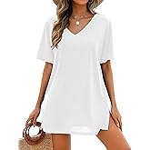 AI'MAGE Women's Swimsuit Coverup Short Sleeve Bathing Suit Cover Up Casual T-Shirt Dress Loose Beachwear Coverups S-3XL