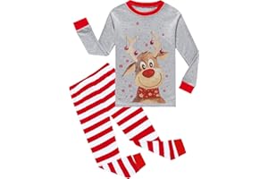CM-KID Little Boys Girls Christmas Pajamas Kids Reindeer Pjs Toddler Holiday Clothes Long Sleeve 2 Pcs Cotton Sleepwear Sets 1-7T