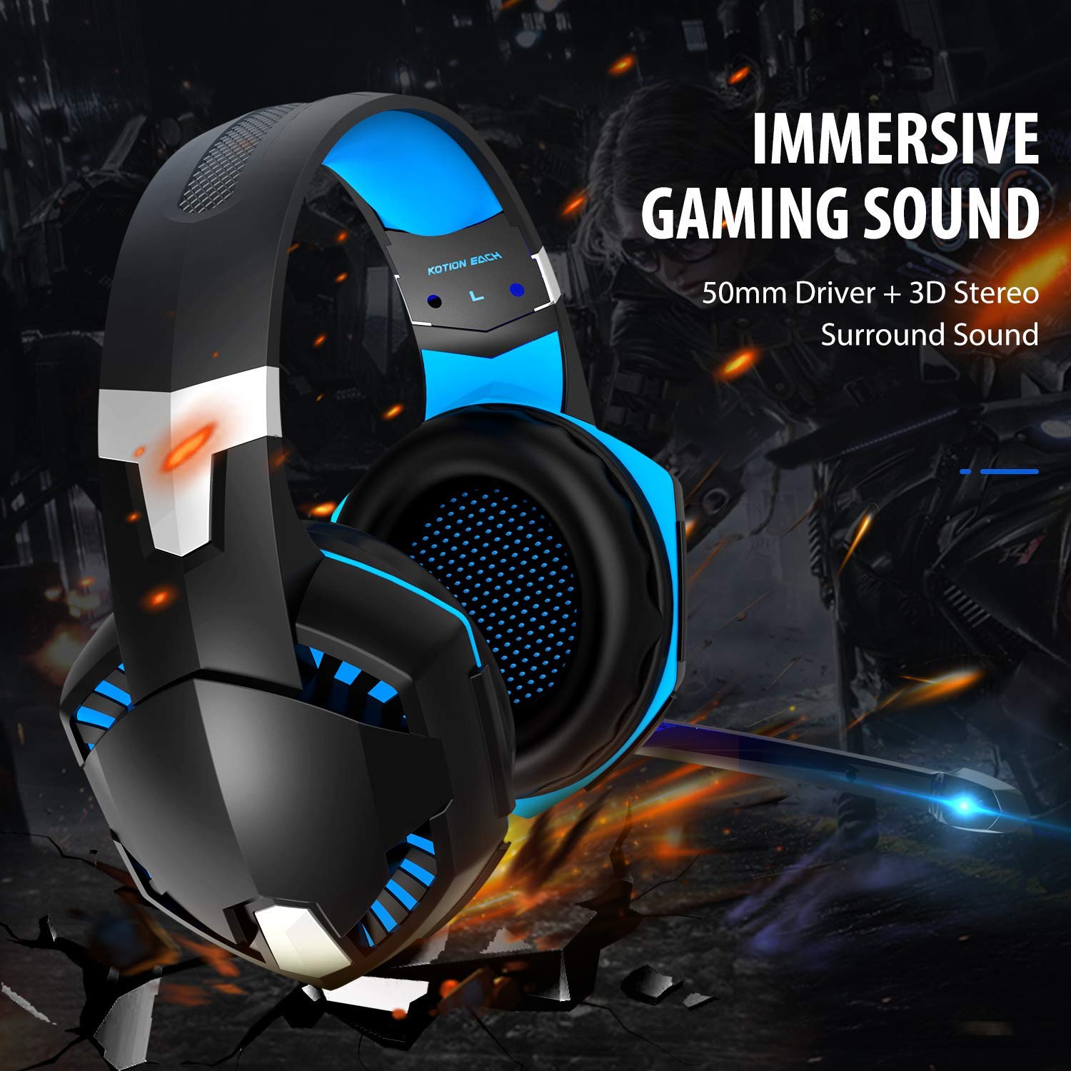 Auriculares Gaming PS4,Cascos Gaming, Auriculares Cascos Gaming con Micrófono Juego Gaming Headset con 3.5mm Jack Luz LED Compatible con PC/Xbox One/Nintendo Switch,Bass Surround y Bajo Ruido