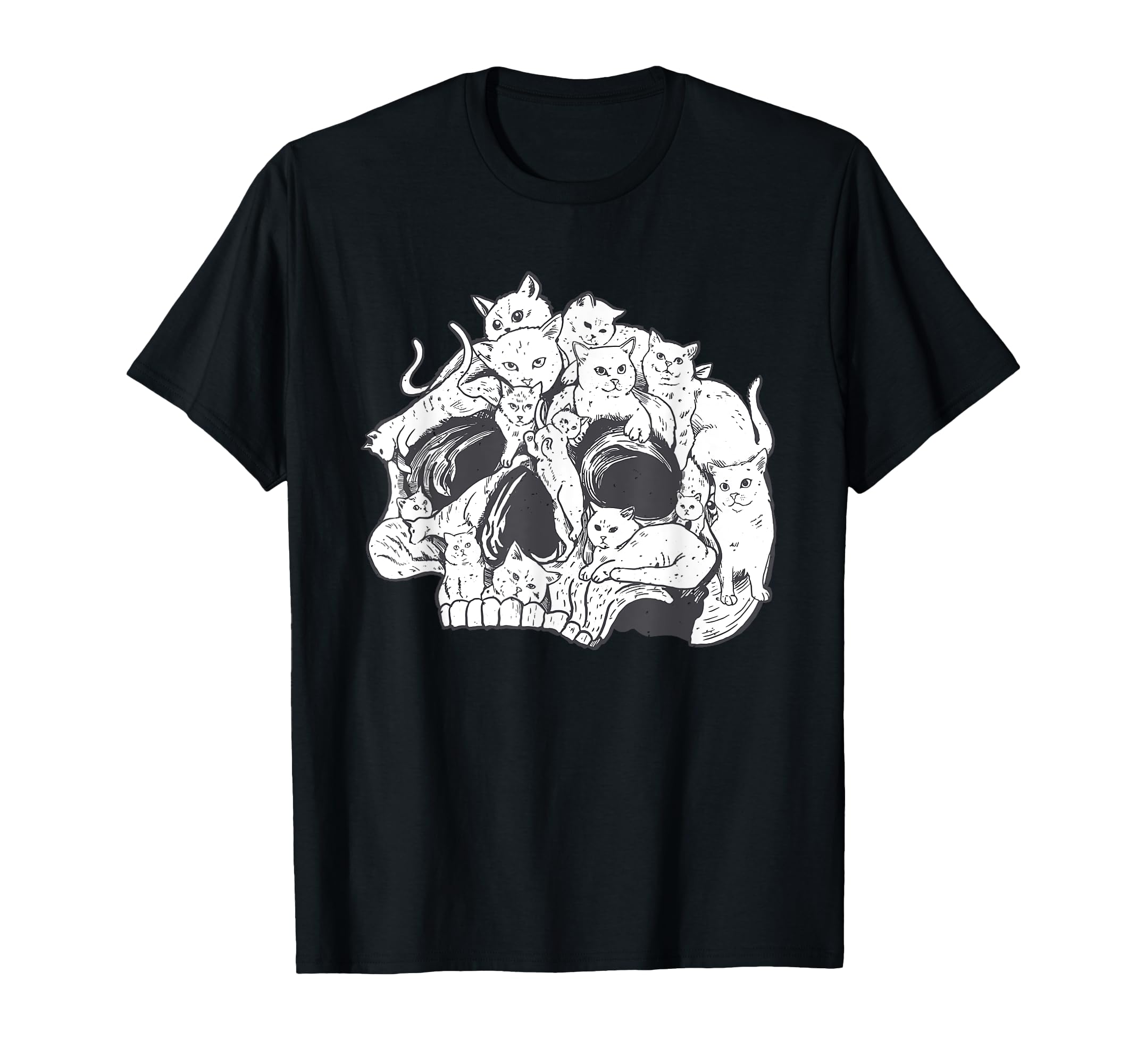 Skull Head with Cats Cat Hand-Drawn Human T-Shirt