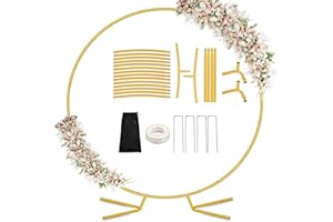 DEVISEFUN 6.6FT Round Metal Arch Backdrop Stand, Circle Balloon Arch Stand Kit with Base, Metal Gold Wedding Arches Frame Heavy Duty for Birthday Gender Reveal Baby Shower Anniversary Party Decoration