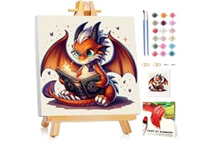 Mandun Paint by Numbers Kit for Kids with Frame, Dragon Paint by Numbers for Kids Ages 4-8-12, DIY Dragon Acrylic Oil Painting for Home Wall Art Decor Gift 7.8x7.8 inch (with Frame Easel)
