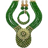 aczuv Women's Fashion Beaded Crystal Nigerian Bridal Wedding Party Necklace African Beads Jewelry Set