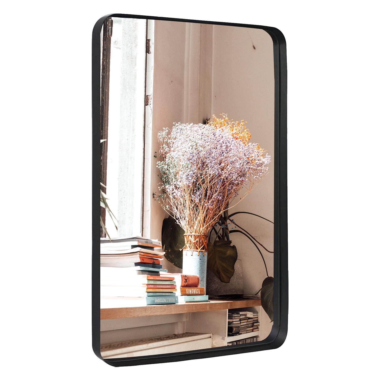 Photo 1 of 18"x24" Black Bathroom Mirror Rectangle Mirror Wall Mirror with Metal Frame Vanity Mirror for Bathroom Entryway and Living Room Hangs Horizontal Or Vertical