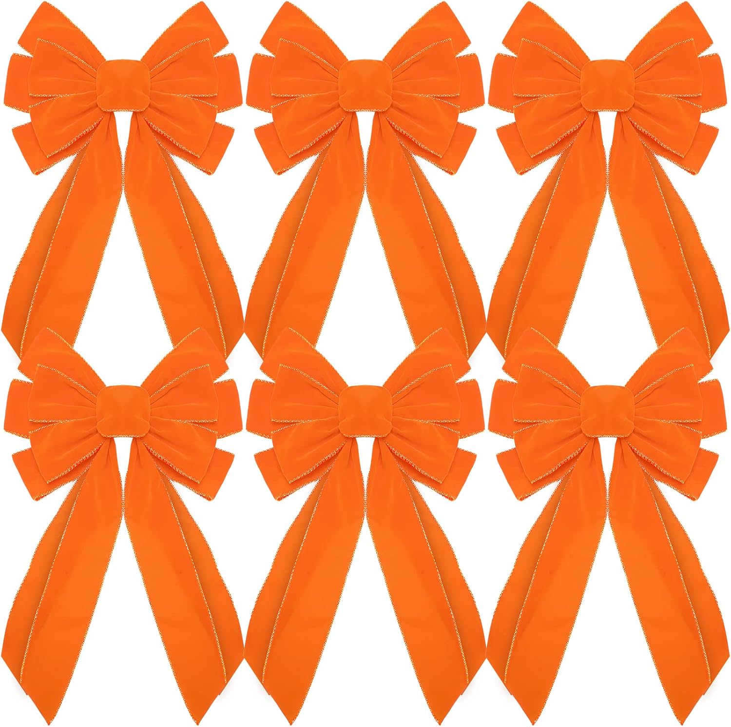 Bows & Ribbons - 6 Pcs Large Thanksgiving Bow 10 x 16 Inch Fall Orange Velvet Large Wreath Bows Christmas Tree Topper Ornament Bow for Thanksgiving Christmas Party Favors Home Garden Door Wall Decoration Supplies