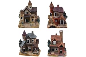 4pcs Miniature Houses, Random Style Resin Fairy Garden Village Crafts for Home Decor, 2x2 inch, Multicolor