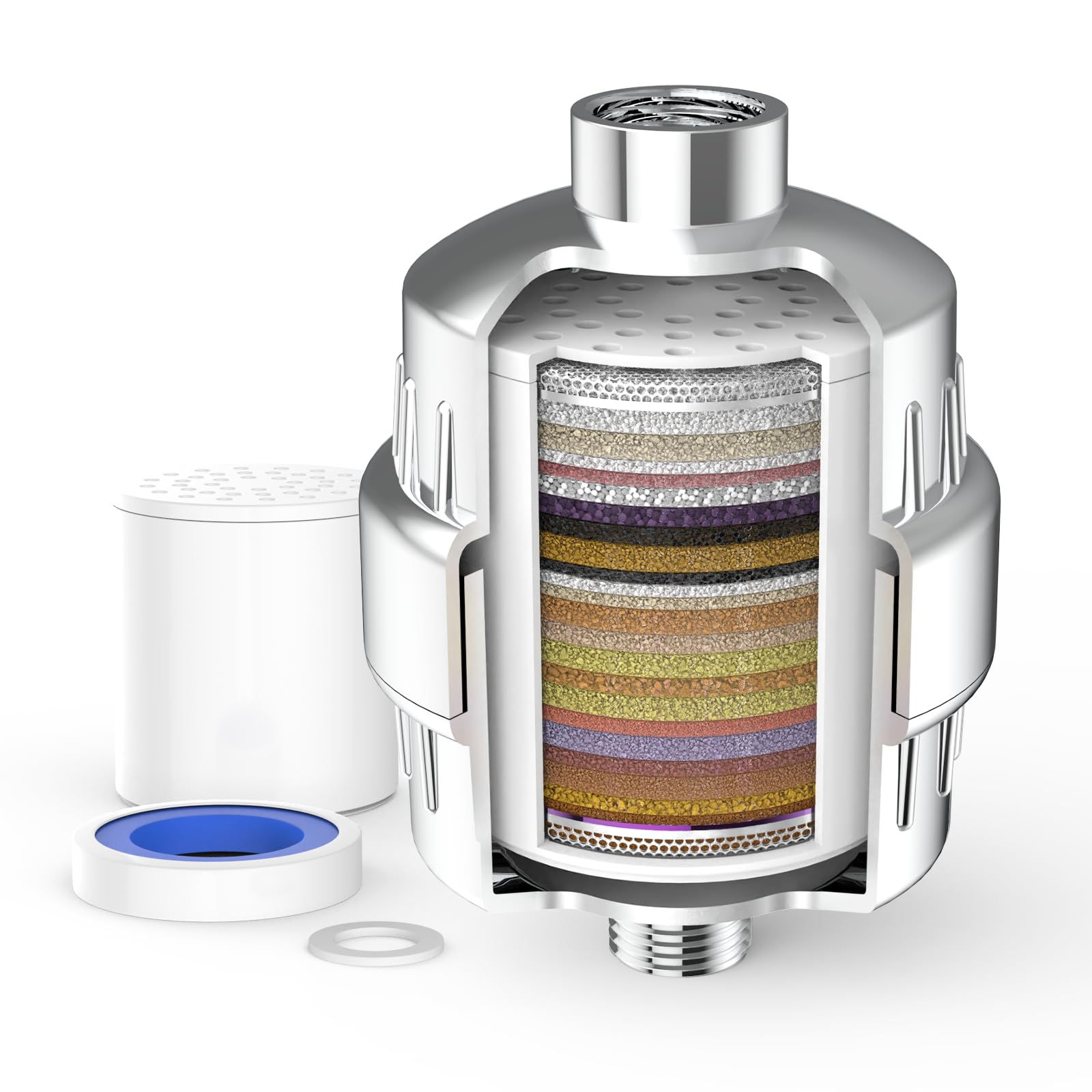 MEKO 36 Stage Shower Filter for Hard Water, Multi-Stage Shower Water Filter with Vitamin C to Soften Water, Reduces Chlorine, Fluoride, Heavy Metals, 1 Replaceable Extra Filter Cartridge (Silver)