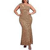 VERWIN Plus Size Sequins Fashion Sleeveless Oblique Collar Mermaid Women's Maxi Dress Evening Dress Party Dress Bodycon Dress