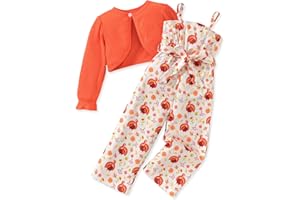 HINTINA Toddler Little Girl 2 Piece Outfits Long Sleeve Ribbed Knitted Cardigan And Sleeveless Jumpsuit