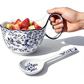 YQ&amp;AMK Handmade ceramic soup bowl with handle - microwave safe, easy to grip design - suitable for soups, stews, grains, yogurt, ice cream, and snacks, gift box ready