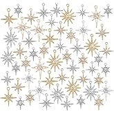 PH PandaHall 56pcs Star Charms 7 Styles Cubic Zirconia Charms Golden Pave Charms Platinum North Star Pendants Bulk Rhinestone Star Charms Shiny Star Dangle Charms for Jewelry Making Necklace Bracelet