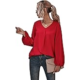 Milumia Women's Printed V Neck Bishop Long Sleeve Blouses Casual Office Tops