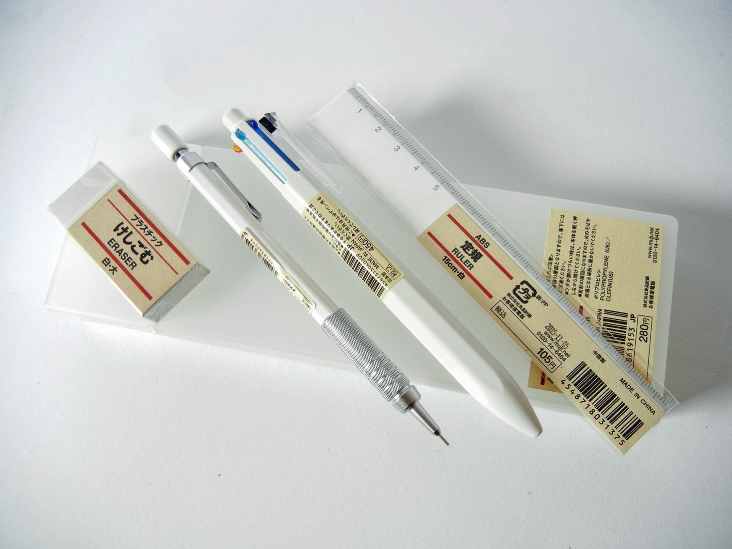 Muji White Color Stationery Set [Case, Mechanical Pencil, 6 colors