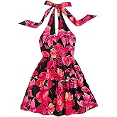 Floerns Women's Floral Print Sleeveless Halter Neck Layered Hem A Line Mini Dress