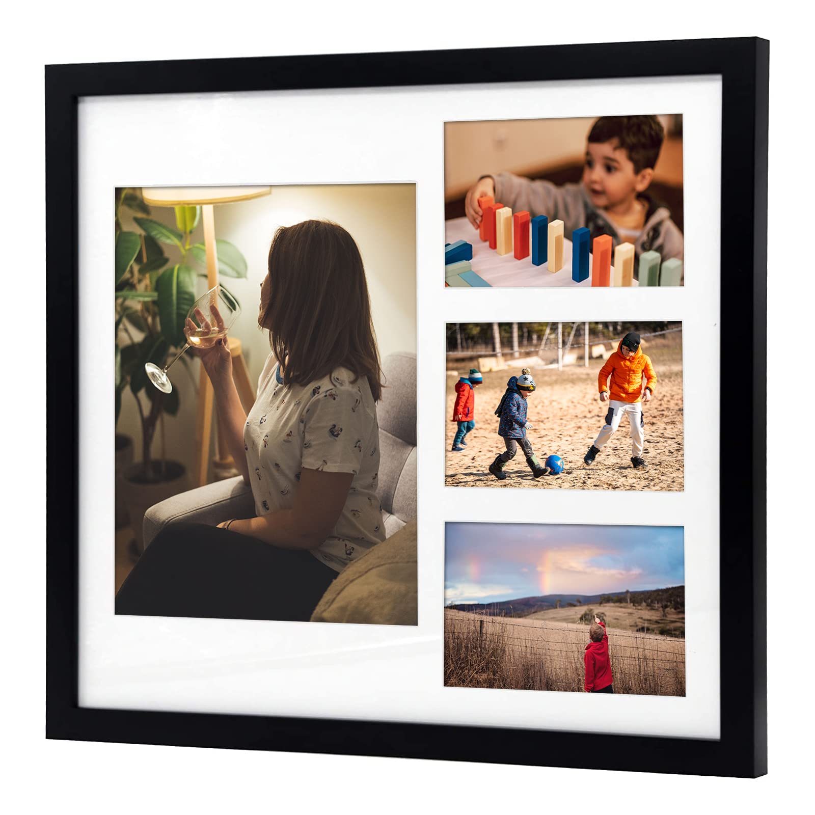 Condition photo showing New/Like New for golden state art, 14x16 black wood picture frame - white mat for 8x10 and 4x6 photos - real glass, s