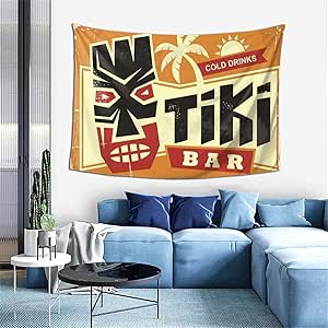 Tiki Bar Vintage Letrero de estaño con máscara hawaiana Tiki Tapices