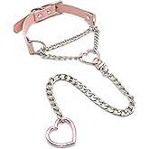 EverGlimp Heart O-Ring Slip Chain Choker Collar Necklace for Women, Adjustable Vegan Leather Punk Necklace with Swivel Clasp & Heart Charm