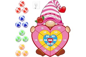 M AMFEOV Valentine Gift for Kids, Pink Cartoon Dwarf Dart Board with 12 Sticky Balls Valentines Games, Large Kids Valentines Day Gifts for Boys Girls Toddlers, Valentines Games for Kids Party Classroom