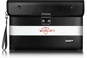 Upgraded Vailoin Lockable Fire Proof Money Bag for Cash,Locking Fireproof Envelope Bag with Water Resistant Zipper,Fire Water Proof Small Bank Bag with Lock,Documents,Passport (11"x7.7",Black)