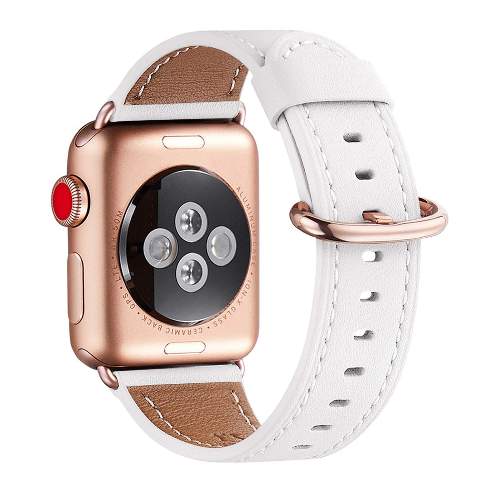 WFEAGL Strap Compatible for Watch Strap 38mm 40mm 41mm,Many Colours of Top Grain Leather Band Replacement Strap with Watch Series 8/7/6/5/4/3/2/1(38mm 40mm,White Band+RoseGold Adapter) โ image 1