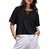 UNCLECAT Womens Short Sleeve Cropped T Shirts Crew Neck Trendy Tops Casual Solid Loose Fit Basic Tees