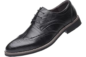 WUIWUIYU Men's Manmade Leather Lace-Up Business Formal Dress Wingtips Brogue Wedding Shoes