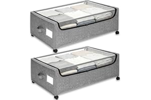 Under Bed Storage with Wheels, 2-Pack Under the Bed Storage Containers with Clear Lids & Label, Underbed Storage Bins, XXXL 8