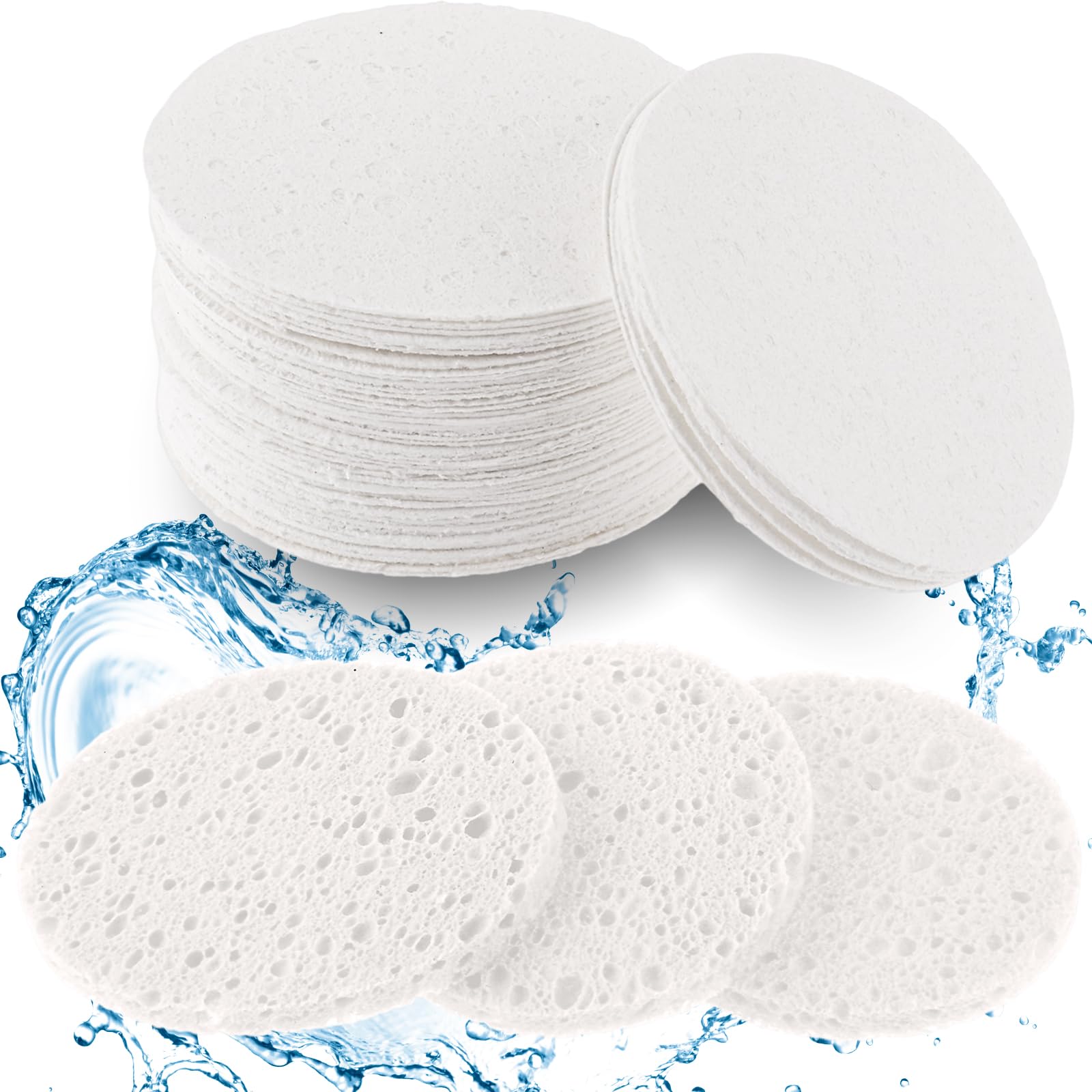 60Pcs Facial Sponges Compressed Face Sponges Cleansing 100％ Natural Wood Pulp Cotton Face Exfoliator Pad Sponge Face Cleansing Pads for Daily Skin Care Deep Cleaning Makeup Removal (White)