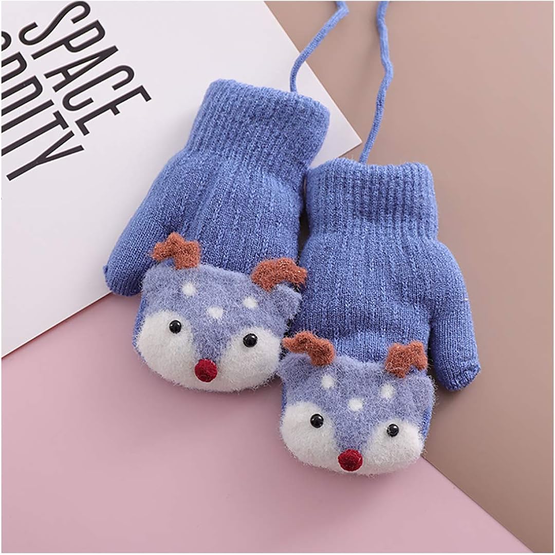 Novia's Choice Children Toddler Cute Warm Gloves Knitted Stretchy Mittens(Blue): Clothing
