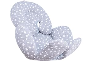 JYOKO Kids Reducer Cushion Infant Head & Baby Body Support Antiallergic 100% Cotton (Head and Body Support, White Star) 2 Parts