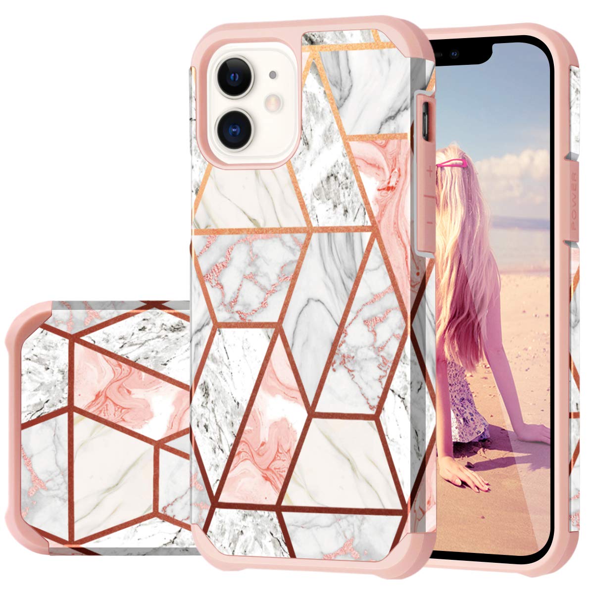 Fingic for iPhone 12 Pro Case, iPhone 12 Case, Sparkly Marble Hard PC Soft Silicone Dual Layer Hybrid Shockproof Anti Scratch TPU Rugged Bumper Protective Phone Case for iPhone 12 Pro/iPhone 12