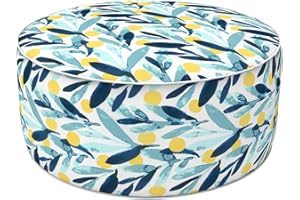LVTXIII Outdoor/Indoor Inflatable Stool Ottoman, All Weather Patio Footrest Pouf, Portable Round Ottoman for Patio Garden, Camping or Home, D21xH9 Inches, Blue Leaves
