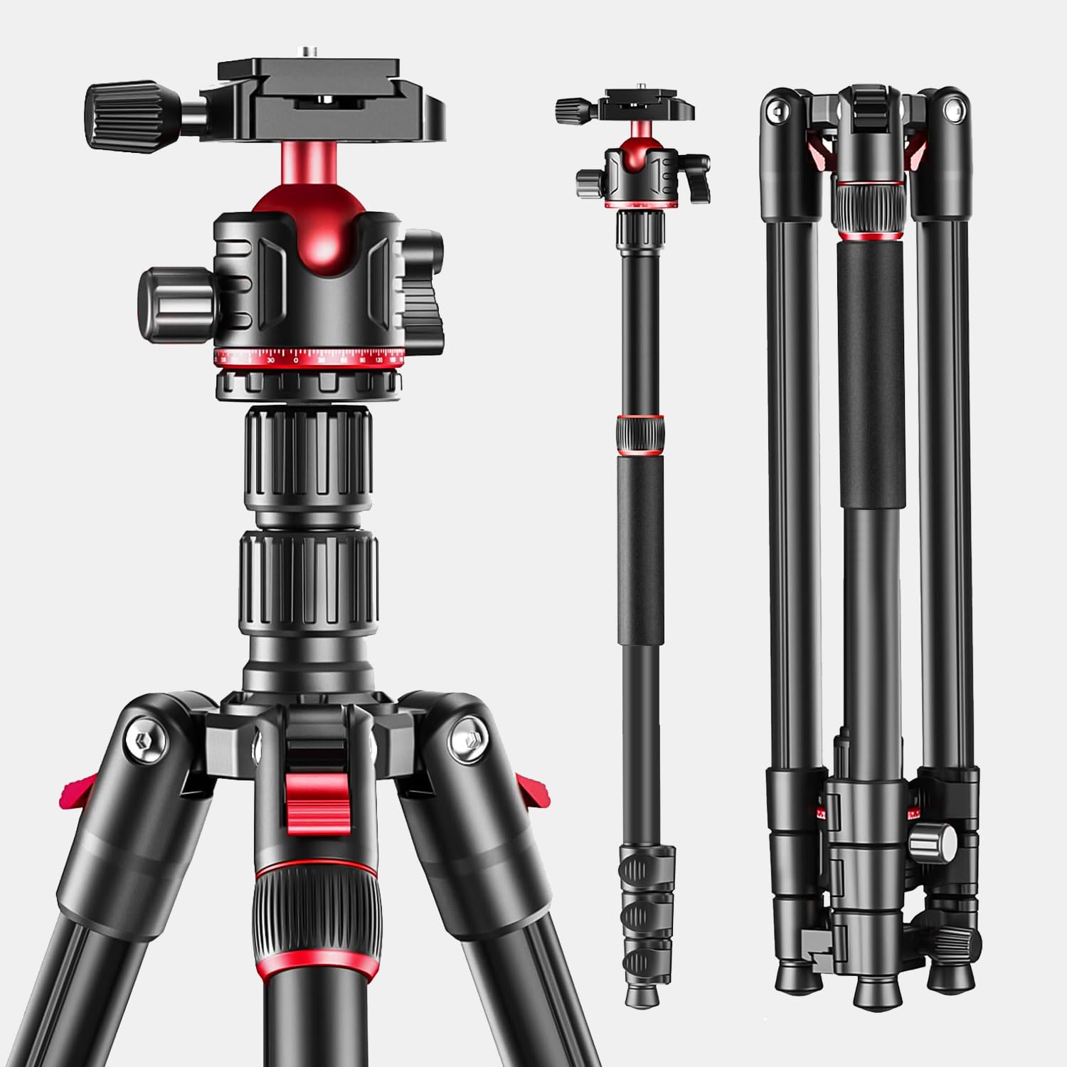 ZOMEi 173 cm/68 inch Camera Tripod Professional Aluminum Ball Head Tripod Outdoor Travel Monopod with Carry Bag Phone Holder Compatible with DSLR Binoculars Laser Telescope