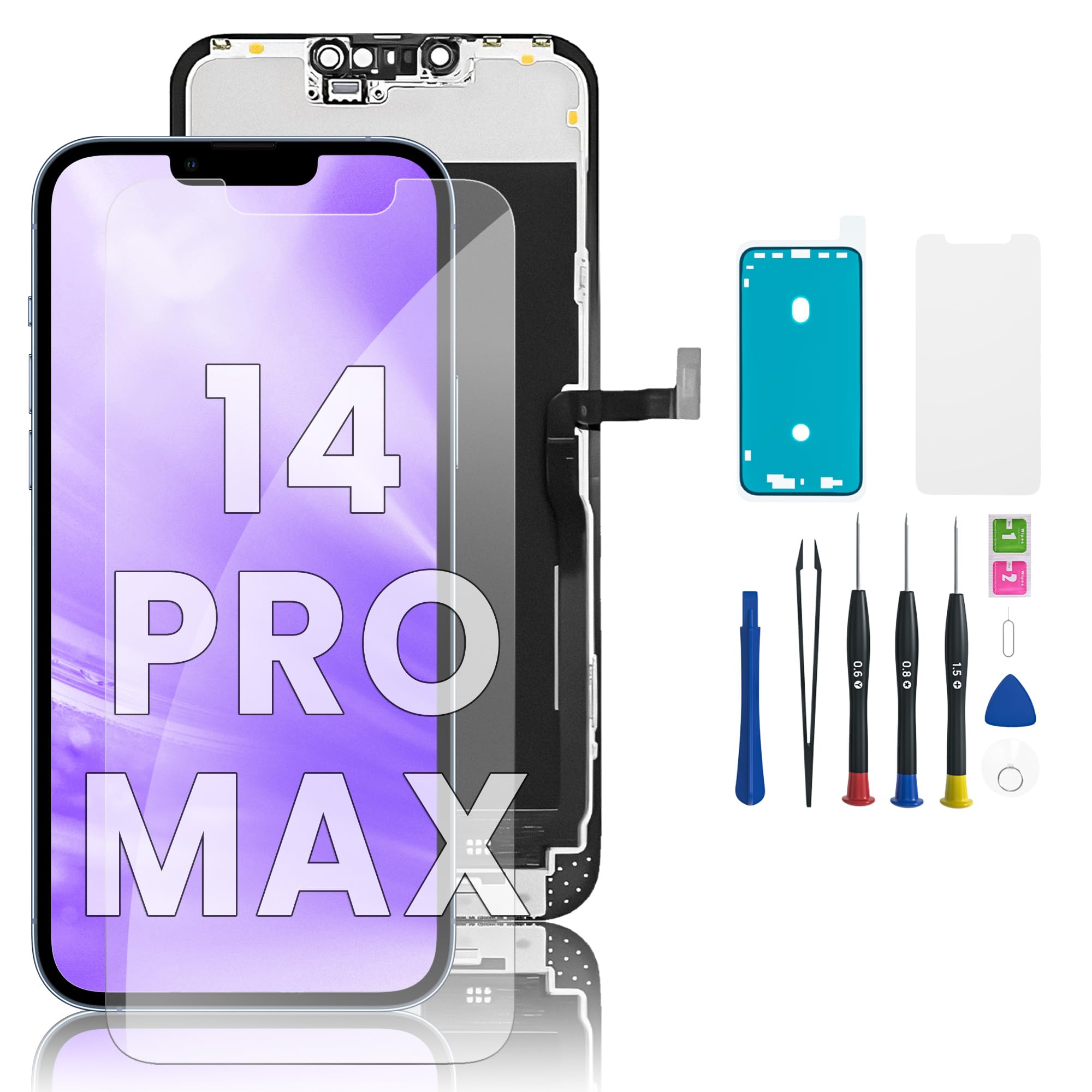 Photo 1 of EXW for iPhone 14 PRO MAX Screen Replacement 6.7" Full HD LCD Display Digitizer, Quality Touch Screen with Repair Tools, Waterproof Seal & Protector – Compatible with A2894, A2651, A2893, A2896, A2895